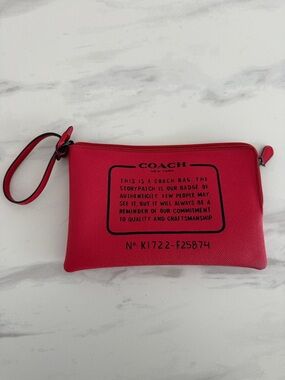 COACH Red Leather Wristlet Pouch with Black Storypatch Print